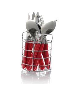 Gibson Sensations II 16 Piece Stainless Steel Flatware Set with Red Handles and Chrome Caddy